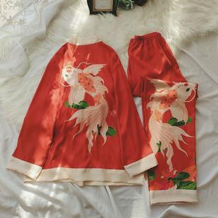 新年红色本命喜庆睡衣女汉服领新娘新婚结婚家居服套装 2025新款 春