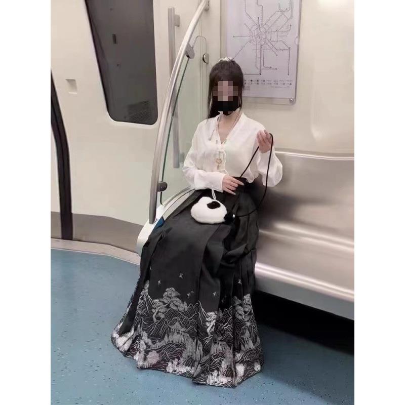2025新款马面裙全套新中式国风改良汉服休闲纯色衬衫套装女装高品