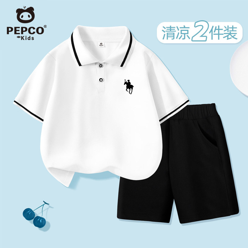 小猪班纳男童套装2026新款儿童短袖t恤纯棉短裤男孩学院风POLO衫