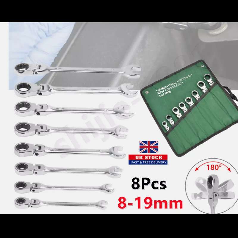 180度转向活头棘轮扳手8件套手动工具大全汽修船舶家用工具