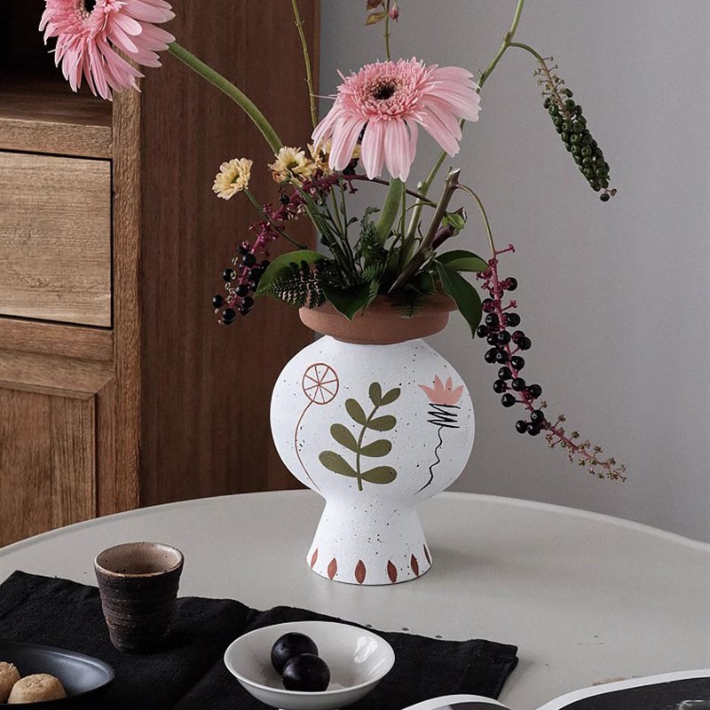 Ins创意陶瓷花瓶手绘鲜花水养插花客厅桌面台面装饰摆件轻奢覆古
