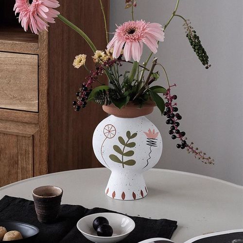 Ins创意陶瓷花瓶手绘鲜花水养插花客厅桌面台面装饰摆件轻奢覆古