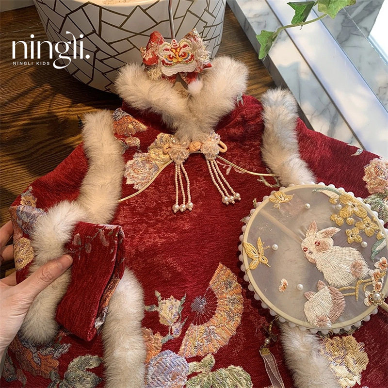 拜年服女童旗袍棉袄冬季儿童汉服唐装国风表演服宝宝过年衣服