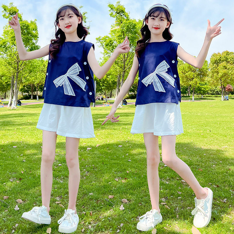 女童夏季套装中大童薄款2026新款洋气夏装时髦短裤儿童夏天两件套