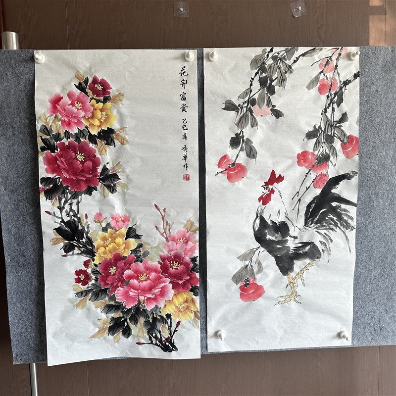 国画定制临摹纯手绘水墨画真迹山水花鸟牡丹玄关客厅卷轴装饰挂画图片