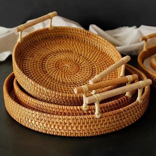 面包篮馒头筐客厅水果篮家用手工托盘 越南藤编收纳筐竹编果盘日式