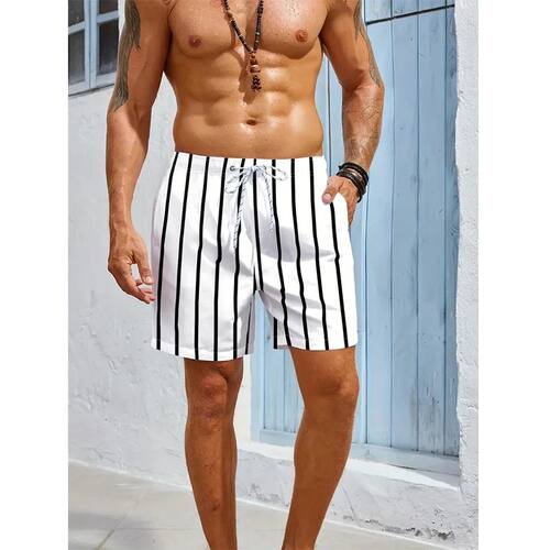 Stripe 3D Printed Board Shorts Casual Mens Graphic Short Pan