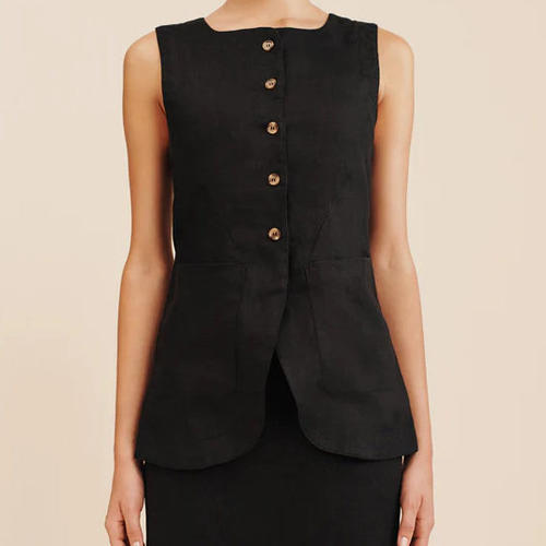 慵懒风休闲纯棉方领无袖马甲半身裙套装 Women's vest skirt suit