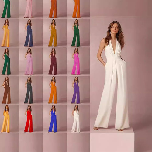 Women's dress sleeveless hanging neck loose jumpsuit