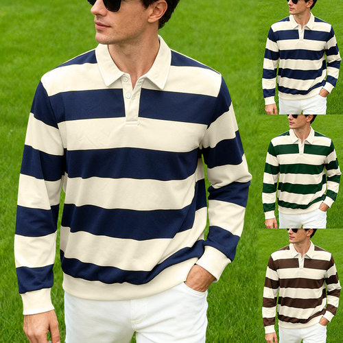 Striped long-sleeved Polo shirt长袖polo衫美式轻熟条纹休闲t恤