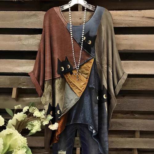 印花圆领宽松T恤女 Printed round neck loose T-shirt for women