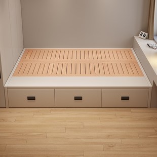 全实木无床头榻榻米榉木排骨架抽屉高箱储物床小户型收纳落地台床