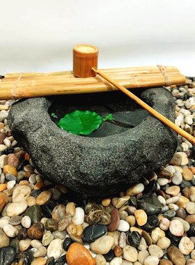 竹排碳化黄鱼缸钵石槽瓦罐循环水缸庭院日式景观水勺竹子流水摆件