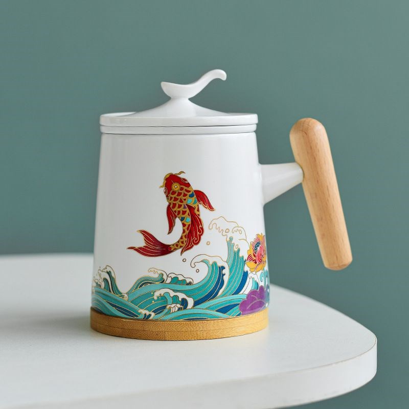 陶瓷茶杯过滤带把中国风办公茶水分离杯家用带盖泡茶水杯子可定制