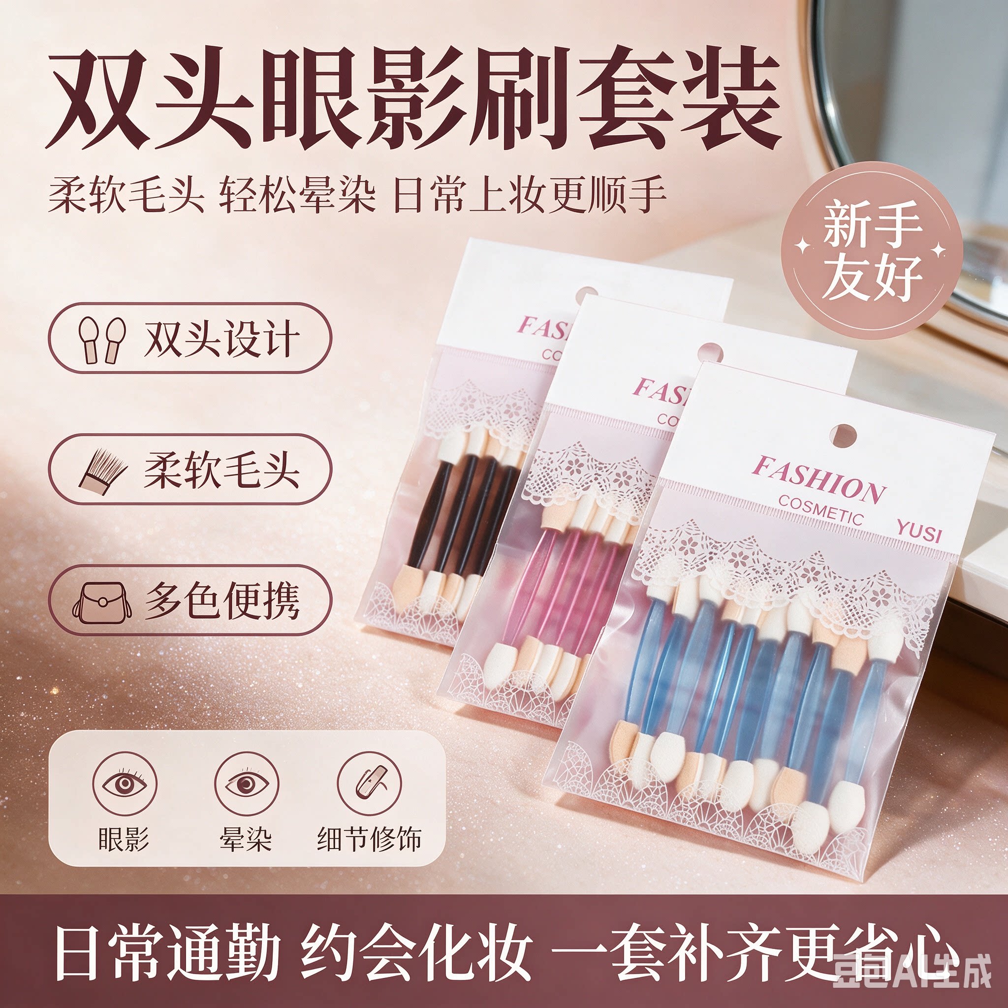 正品眼影刷眼影刷海绵棒双头便携眼部一次性套头圆头两用化妆工具