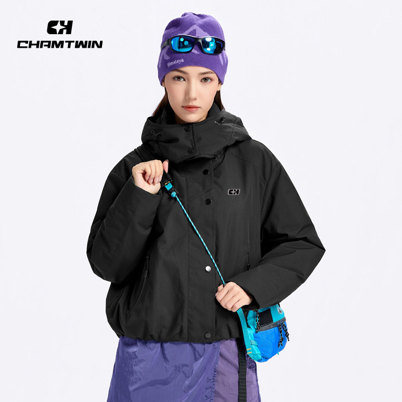 CHAMTWIN短款棉服女款连帽3M新雪丽派克轻薄保暖棉衣秋冬新款外套