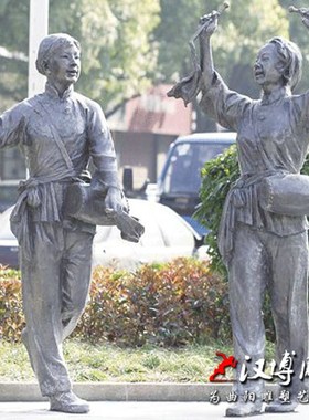 扭秧歌文化主题玻璃钢仿铜人物雕塑少数民族人物雕塑公园小品景观