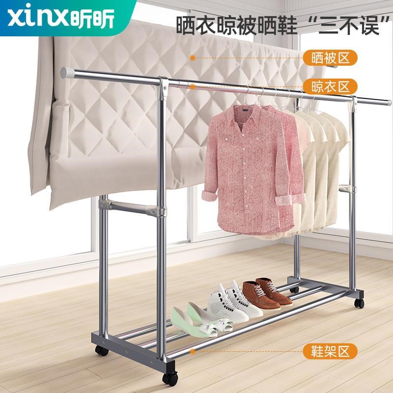 新款不锈钢晾衣架落地挂衣架卧室简易凉衣杆家用移动衣架子宿舍阳