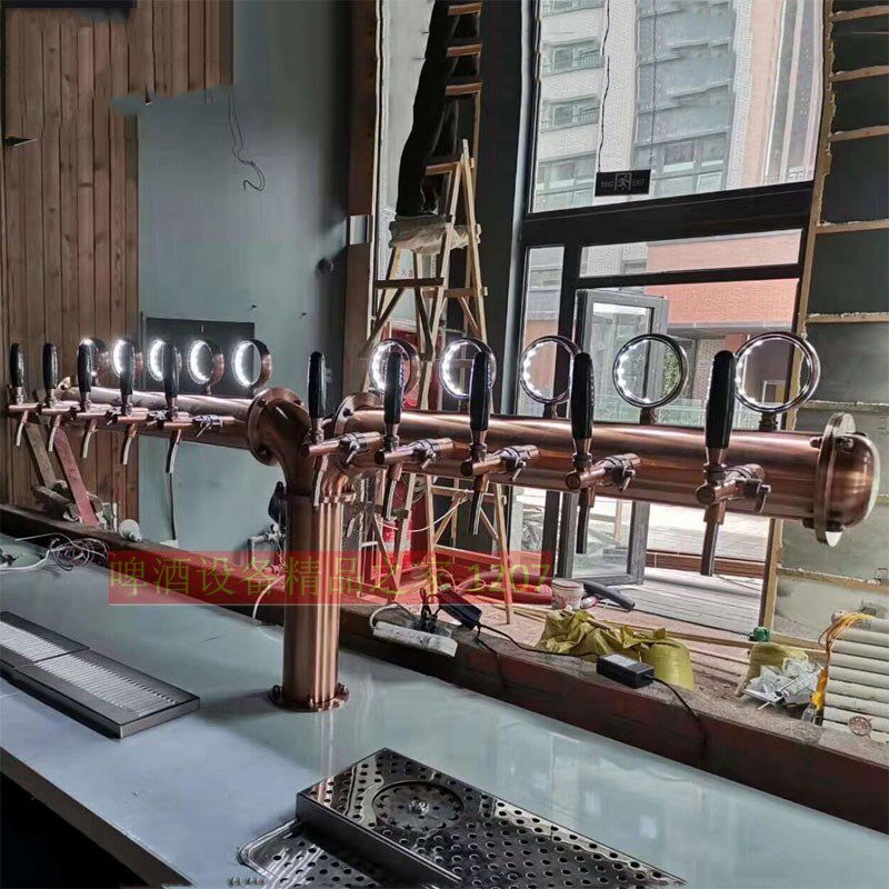 10头Y型304不锈钢啤酒酒柱x酒吧吧台古铜色带灯标精酿啤酒用啤酒