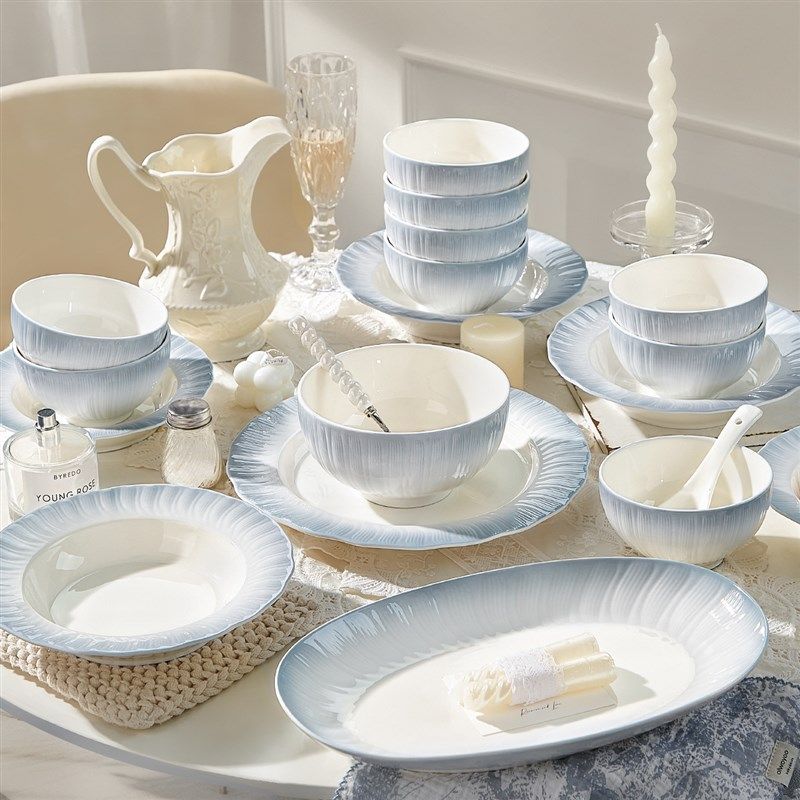 法式碗碟套装家用碗2024新款高颜值餐具乔迁新居碗筷釉下彩碗盘子,餐饮具,碗,淘宝优惠券,粉丝福利购,淘宝优惠卷