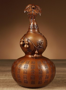 手工失蜡紫铜葫芦摆件大号空心开口大葫芦百福客厅家居玄关装饰品