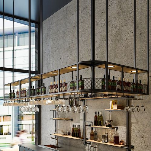吧台吊架工业风酒杯挂架酒吧餐厅B铁艺红酒悬挂吊柜倒挂置物架发
