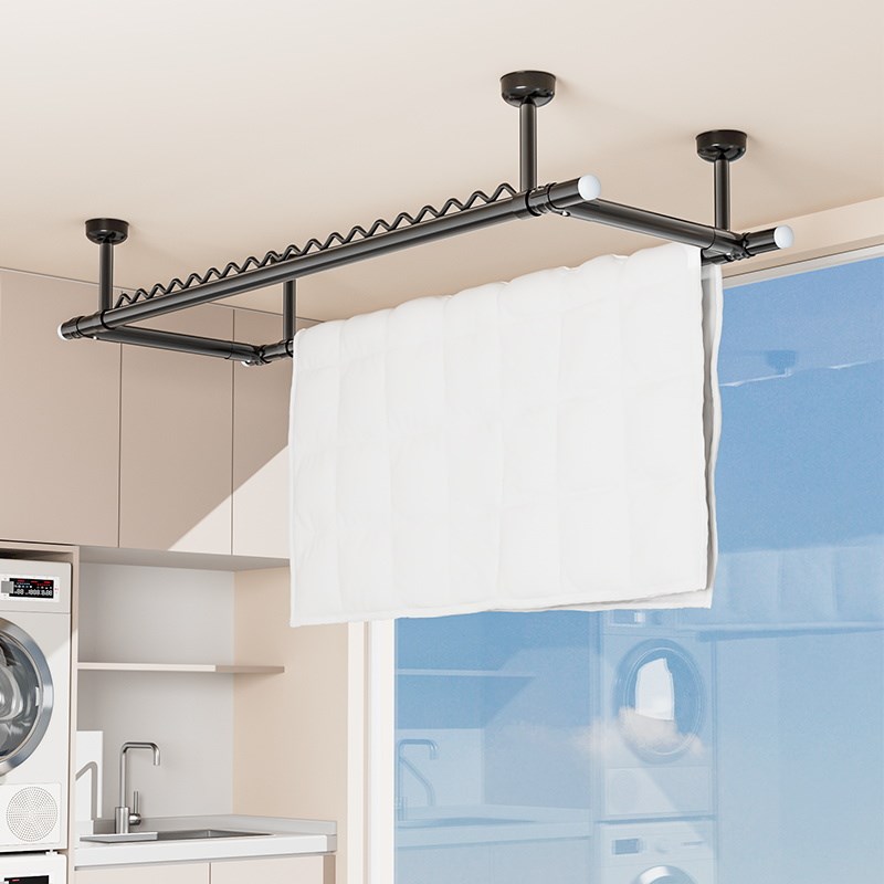 加厚防风波浪黑色管晾衣杆顶装固定式挂晒凉衣架阳台家用晒衣杆