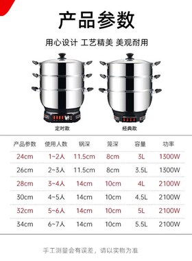 电炒锅304不锈钢家用蒸煮炒炖一体锅多功能电蒸锅火锅插电炒菜锅