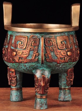 彩铜三足圆鼎摆件鼎盛千秋招财铜鼎家居客厅玄关公司办公室装饰品