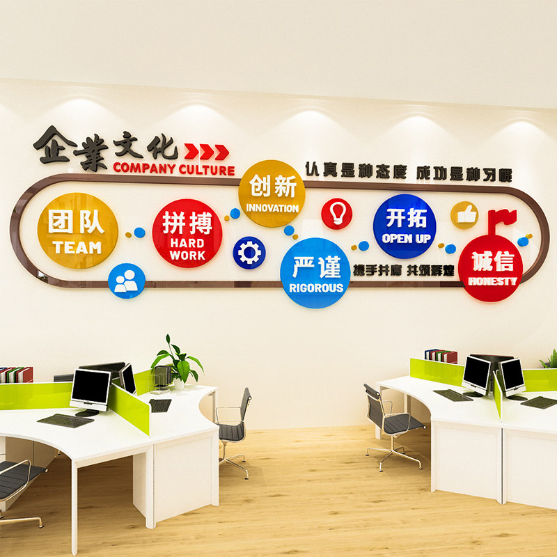 企业文化墙团队员工口号励志墙贴画亚克力标语公司办公室墙面装饰