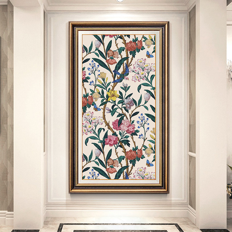 美式玄关装饰画花开富贵进门入户走廊壁画M花鸟过道挂画欧式楼梯