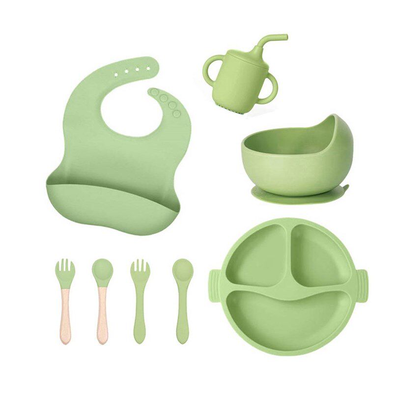 宝宝硅胶餐盘儿童进食碗带吸盘防摔防溢餐具婴儿辅食叉勺分格盘子