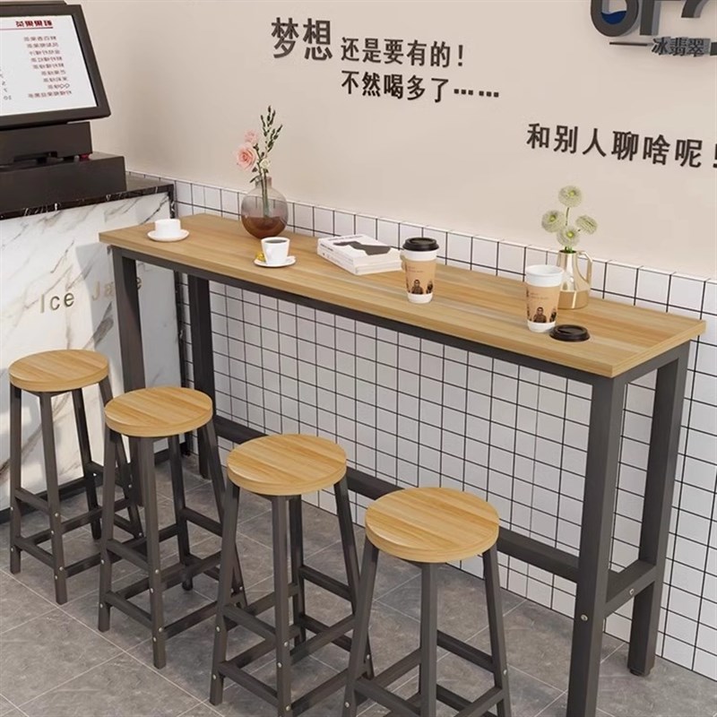 靠墙吧台桌商用奶茶店桌椅长条桌餐桌简约吧台阳台高脚桌家用窄桌