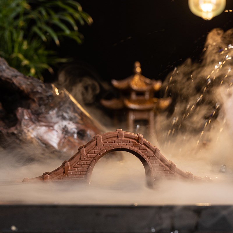 中式陶瓷摆件鹊桥拱桥古桥模型装饰品鱼缸造景假山流水微景观盆景