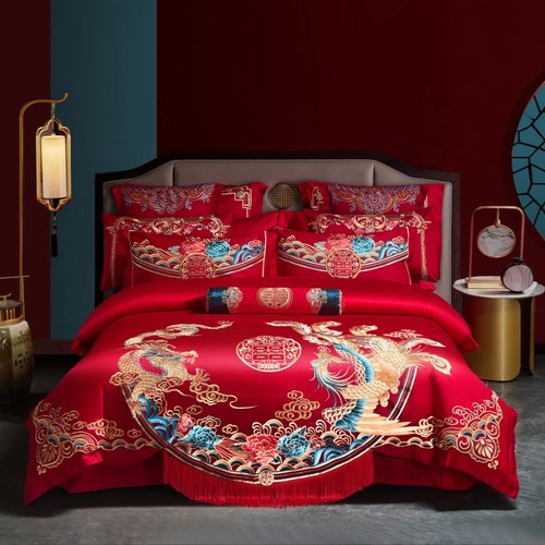 高档婚庆四件套大红刺绣龙凤新结婚中式婚房嫁喜庆被罩床上用品4