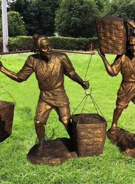 玻璃钢仿铜农耕牛拉犁雕塑户外新农村园林景观大型铸铜人物定制