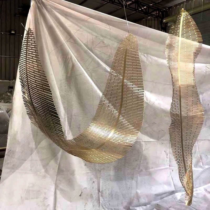 不锈钢镂空电镀树叶商场中庭吊饰大型落地装饰悬挂件艺术装置雕塑