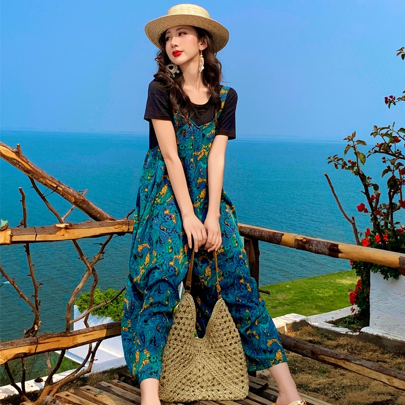 背带裤女夏薄款2025新t款海边度假沙滩裤宽松阔腿连体裤连衣裤套