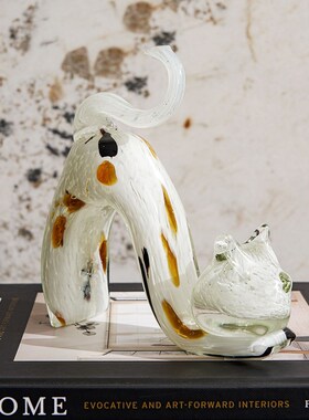 繁花Art 中古软装样q板间客厅柜子茶几摆设琉璃动物猫桌面饰品摆