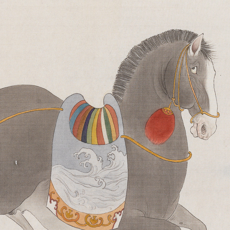 燕雷 八骏图新中式横版长条挂画沙发卧室床头卷轴民宿酒店装饰画