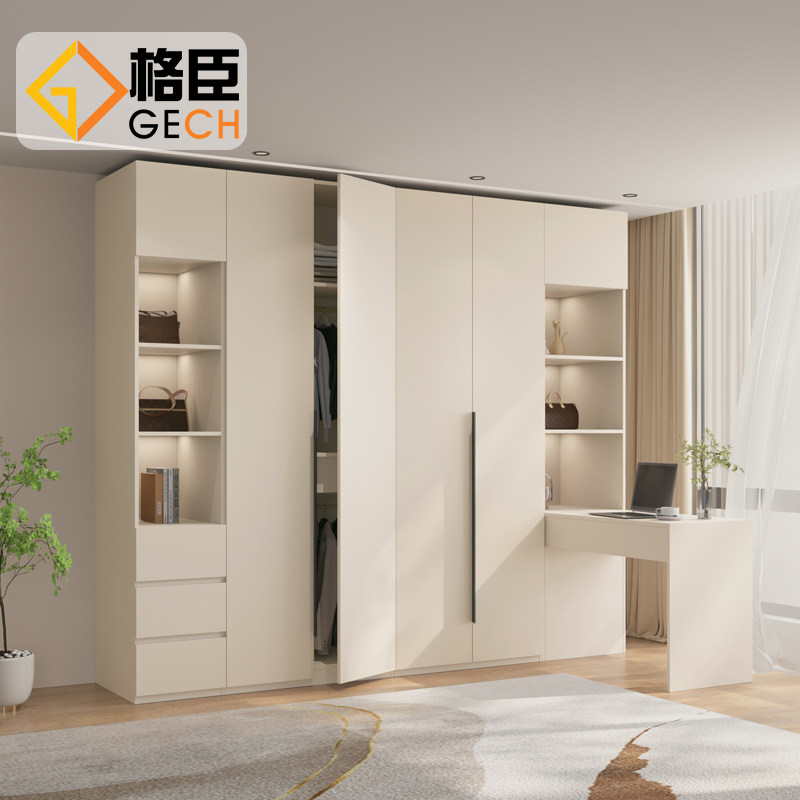 衣柜家用卧c室书桌一体 欧松板一门到顶 平开门简约现代转角大衣
