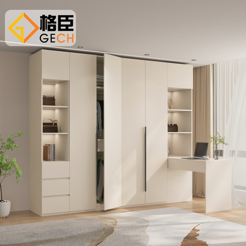 衣柜家用卧c室书桌一体 欧松板一门到顶 平开门简约现代转角大衣