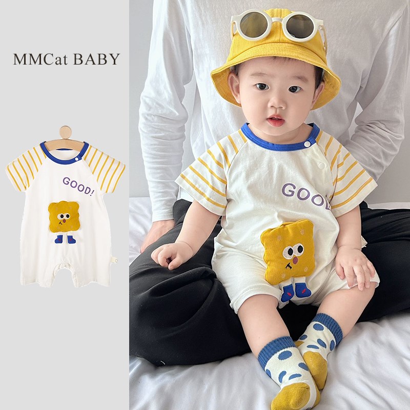 韩版婴儿夏季连体衣薄款哈衣爬服男宝宝卡通包屁衣婴幼儿夏装短爬