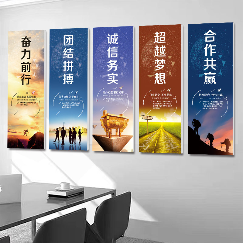 企业文化标语公司办公室挂画励志背景墙装饰画激励员工墙贴壁画