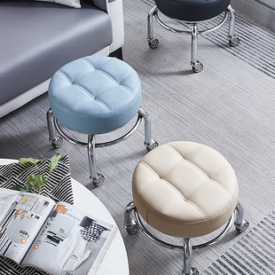 不锈钢万向轮小凳子30厘米35cm高带轮高款矮凳静音换鞋滑轮凳加高