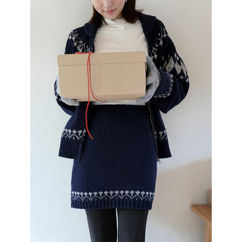 【H·一】冬日浪漫穿搭 松紧腰羊毛费尔岛半身裙遮肉显瘦短款裙