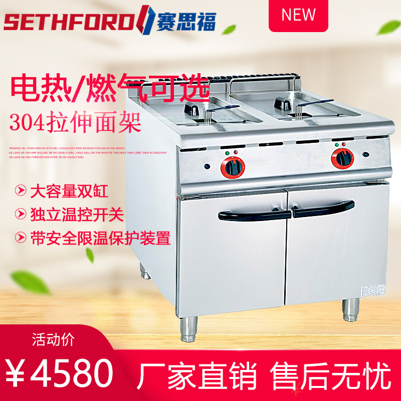 885立式双缸双筛电炸炉60L双槽薯条油炸锅炸鸡炉炸串机大炸篮炸炉