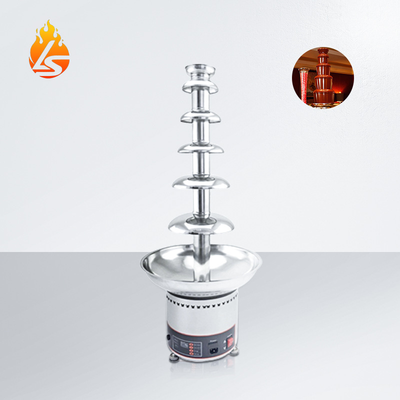 商用6层巧克力喷泉机DIY朱古力淋面酱水果串跨境数显巧克力瀑布机