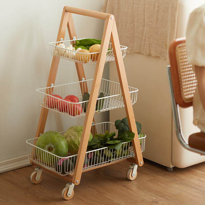 实木移动小推车家用厨房收纳蔬菜架储物用品整理架多层放菜置物架