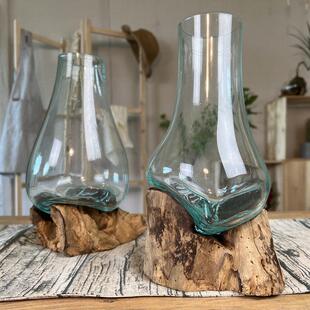 树根木头玻璃花瓶 异形创意水培 茶室 装饰插花器皿 中式禅意摆件
